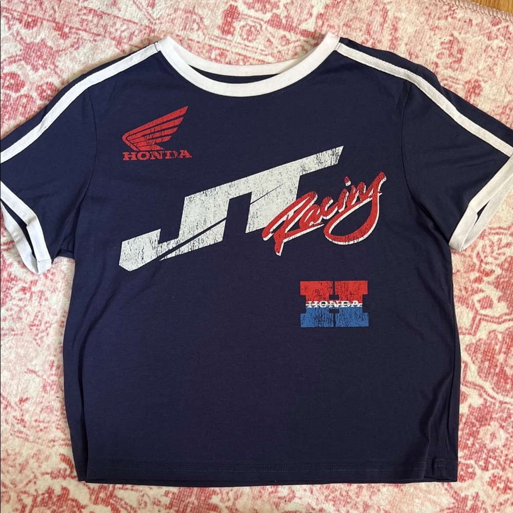 Honda JT Racing Navy Short Sleeve Racing Tee with Contrast Trim